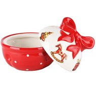 Dekoratief | Bonbonnière m/schommelpaardje, wit/rood, dolomiet, 13x13x15cm | A245982