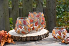 Dekoratief | Theelichthouder 'Red Leaf', glas, 11x11x7cm | A248006