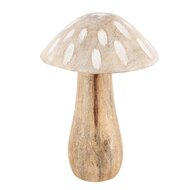 Dekoratief | Paddenstoel &#039;Carved&#039;, naturel/wit, hout, 10x10x15cm | A248101