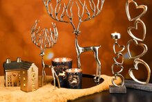 Dekoratief | Set 2 theelichthouders 'Deer in Wreath', zwart/goud, 10x10x11cm | A248135