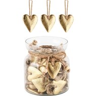 Dekoratief | Bokaal m/60 hangers (4cm) hartje, goud, glas/metaal, 10x10x12cm | A248166