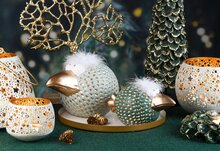 Dekoratief | Set 2 theelichthouders 'Stars', groen/goud, metaal/enamel, 14x14x13cm | A248279