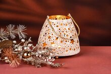 Dekoratief | Lantaarn 'Stars', roze/goud, metaal/enamel, 15x15x14cm | A248281