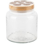 Dekoratief | Bewaarpot 'Timber', transparant, glas/hout, 13x13x15cm | A248416