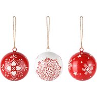Dekoratief | Hanger bal 'Kerry Work', rood/wit, metaal, 7x7x8cm, set van 3 stuks | A248459