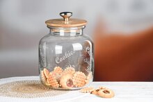 Dekoratief | Bewaarpot 'Cookies/Biscuits', transparant, glas/hout, 17x17x22cm | A248481
