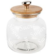 Dekoratief | Bewaarpot 'Sugar/Sucre', transparant, glas/hout, 14x14x20cm | A248483