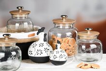 Dekoratief | Bewaarpot 'Tea/Th?', transparant, glas/hout, 14x14x20cm | A248484