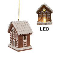 Clayre & Eef | Decoratie hanger huisje met LED Bruin 8x6x10 cm | 6PR4358