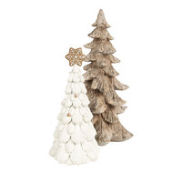 Clayre & Eef | Kerstdecoratie Beeld Kerstboom Wit Bruin ø 13x26 cm | 6PR4246