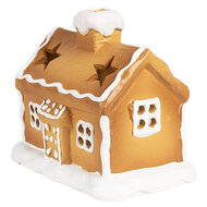 Clayre & Eef | Theelichthouder Kerst Huisje Bruin 11x8x10 cm | 6CE1804