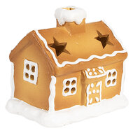 Clayre & Eef | Theelichthouder Kerst Huisje Bruin 11x8x10 cm | 6CE1804