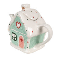 Clayre & Eef | Theepot Wit Groen 21x10x15 cm / 600 ml | 6CETE0143