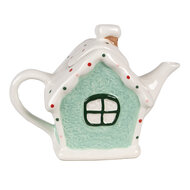Clayre & Eef | Theepot Wit Groen 21x10x15 cm / 600 ml | 6CETE0143