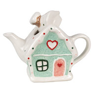 Clayre & Eef | Theepot Wit Groen 21x10x15 cm / 600 ml | 6CETE0143