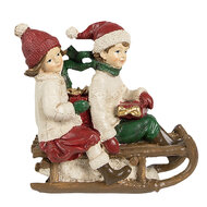 Clayre & Eef | Decoratie kinderen op slee Beige rood 12x6x11 cm | 6PR4182