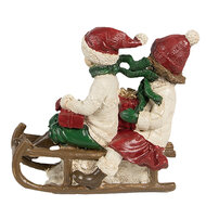 Clayre & Eef | Decoratie kinderen op slee Beige rood 12x6x11 cm | 6PR4182