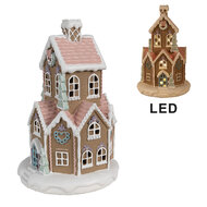 Clayre & Eef | Decoratie Huis met LED Bruin Wit ø 14x22 cm / 3xAAA | 6PR4308
