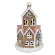 Clayre & Eef | Decoratie Huis met LED Bruin Wit ø 14x22 cm / 3xAAA | 6PR4308