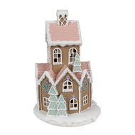 Clayre & Eef | Decoratie Huis met LED Bruin Wit ø 14x22 cm / 3xAAA | 6PR4308