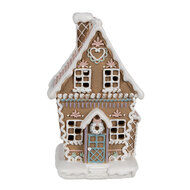 Clayre & Eef | Decoratie Huis met LED Bruin Wit 13x10x21 cm / 3xAAA | 6PR4309