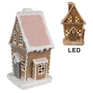 Clayre & Eef | Decoratie Huis met LED Bruin Wit 13x10x21 cm / 3xAAA | 6PR4309