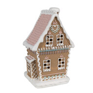 Clayre & Eef | Decoratie Huis met LED Bruin Wit 13x10x21 cm / 3xAAA | 6PR4309