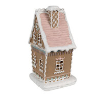 Clayre & Eef | Decoratie Huis met LED Bruin Wit 13x10x21 cm / 3xAAA | 6PR4309