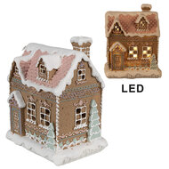 Clayre & Eef | Decoratie Huis met LED Bruin Roze 13x10x16 cm / 3xAAA | 6PR4317
