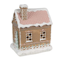 Clayre & Eef | Decoratie Huis met LED Bruin Roze 13x10x16 cm / 3xAAA | 6PR4317