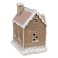 Clayre & Eef | Decoratie Huis met LED Bruin Roze 13x10x16 cm / 3xAAA | 6PR4317