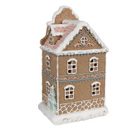 Clayre & Eef | Decoratie Huis met LED Bruin Roze 12x9x20 cm / 3xAAA | 6PR4318