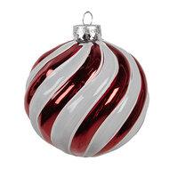 Clayre & Eef | Kerstbal Rood Wit ø 10x10 cm | 6GL4613