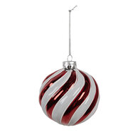 Clayre & Eef | Kerstbal Rood Wit ø 10x10 cm | 6GL4613