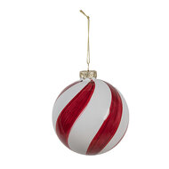 Clayre & Eef | Kerstbal Rood Wit ø 8x8 cm | 6GL4618