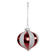Clayre & Eef | Kerstbal Rood Wit ø 8x8 cm | 6GL4628
