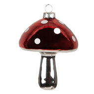 Clayre & Eef | Decoratie Hanger Paddenstoel Rood Zilverkleurig ø 7x9 cm | 6GL4646