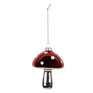 Clayre & Eef | Decoratie Hanger Paddenstoel Rood Zilverkleurig ø 7x9 cm | 6GL4646
