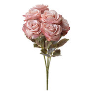 Clayre &amp; Eef   | Kunstbloem Rozen Roze Groen 16x16x47 cm | 6PL0309