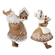Clayre & Eef | Hanger kerstman en kerstvrouw (set van 2) Bruin, Beige 9x7x13 cm / 8x6x13 cm | 6PR3902GG