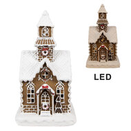Clayre & Eef | Decoratie Huis met LED Bruin, Wit 13x11x25 cm | 6PR4974GG