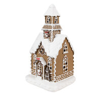 Clayre & Eef | Decoratie Huis met LED Bruin, Wit 13x11x25 cm | 6PR4974GG
