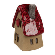 Clayre & Eef | Decoratie Huisje Bruin Rood 12x9x16 cm | 6CE1776