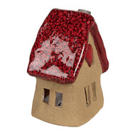Clayre & Eef | Decoratie Huisje Bruin Rood 10x8x13 cm | 6CE1777