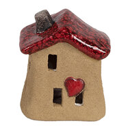 Clayre &amp; Eef   | Decoratie Huisje Bruin Rood 7x6x8 cm | 6CE1778