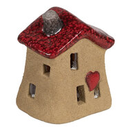 Clayre &amp; Eef   | Decoratie Huisje Bruin Rood 7x6x8 cm | 6CE1778