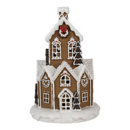 Clayre & Eef | Decoratie Huis met LED Bruin Roze ø 21x33 cm / 3xAAA | 6PR4307