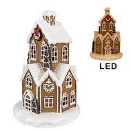 Clayre & Eef | Decoratie Huis met LED Bruin Roze ø 21x33 cm / 3xAAA | 6PR4307