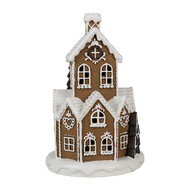 Clayre & Eef | Decoratie Huis met LED Bruin Roze ø 21x33 cm / 3xAAA | 6PR4307
