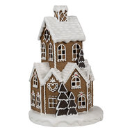 Clayre & Eef | Decoratie Huis met LED Bruin Roze ø 21x33 cm / 3xAAA | 6PR4307